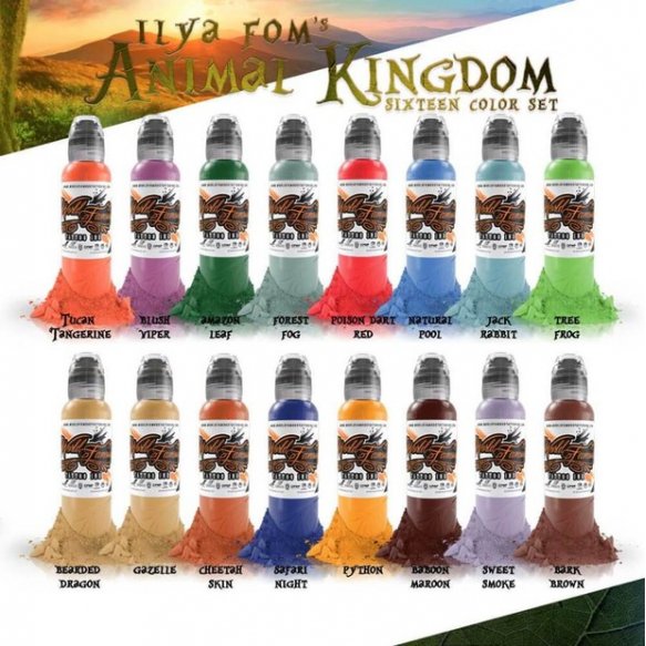 World Famous Tattoo Ink 16 COLOUR ILYA FOM'S ANIMAL KINGDOM SET