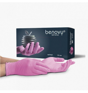 Перчатки нитриловые BENOVY - Pink - Size XS