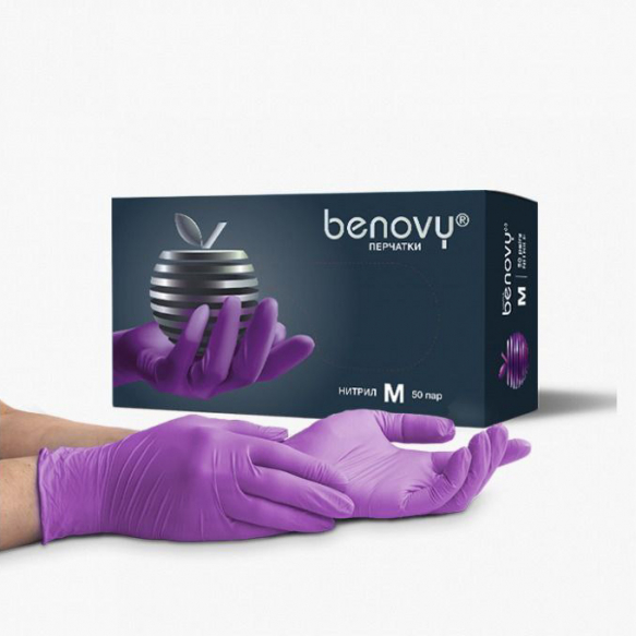 Перчатки нитриловые BENOVY - Violet - Size M Перчатки нитриловые BENOVY - Violet - Size M